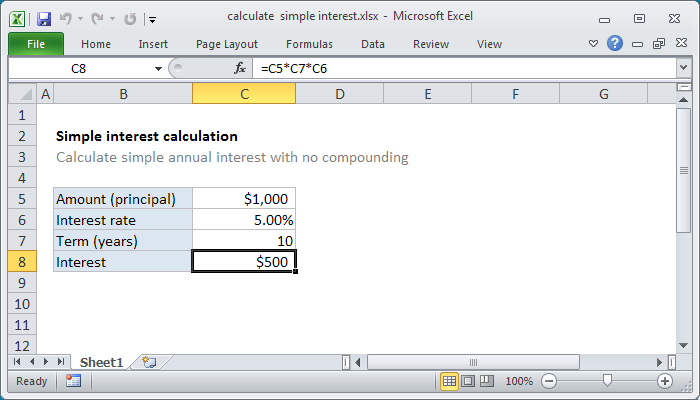 Excel Formula: Calculate Simple Interest | Exceljet